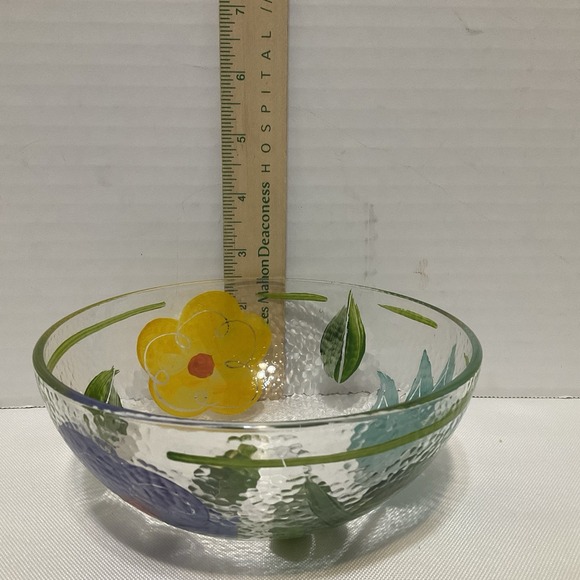 Vintage Reverse Hand-Painted Flowers Textured Glass Bowl Made‎ in Italy 6 In - Picture 5 of 5
